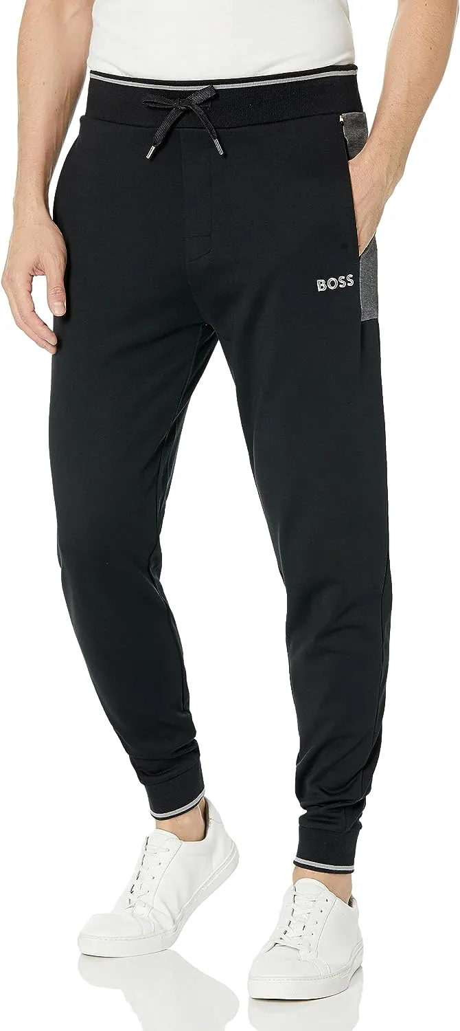 HUGO BOSS Herren Jogginghose mit besticktem Logo aus Baumwollmischgewebe Schwarz Fettfleck Trainingshose