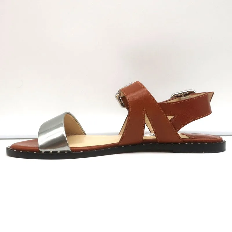 Jimmy Choo Astrid Riemchensandalen in Tan/Silber Leder Größe 37 Rückschrittflache Neu
