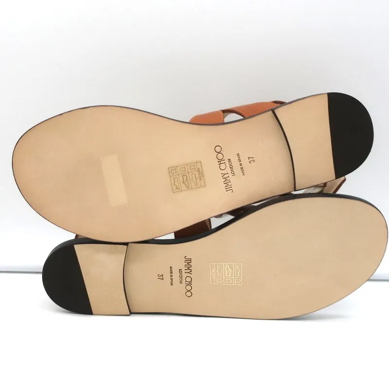 Jimmy Choo Astrid Riemchensandalen in Tan/Silber Leder Größe 37 Rückschrittflache Neu