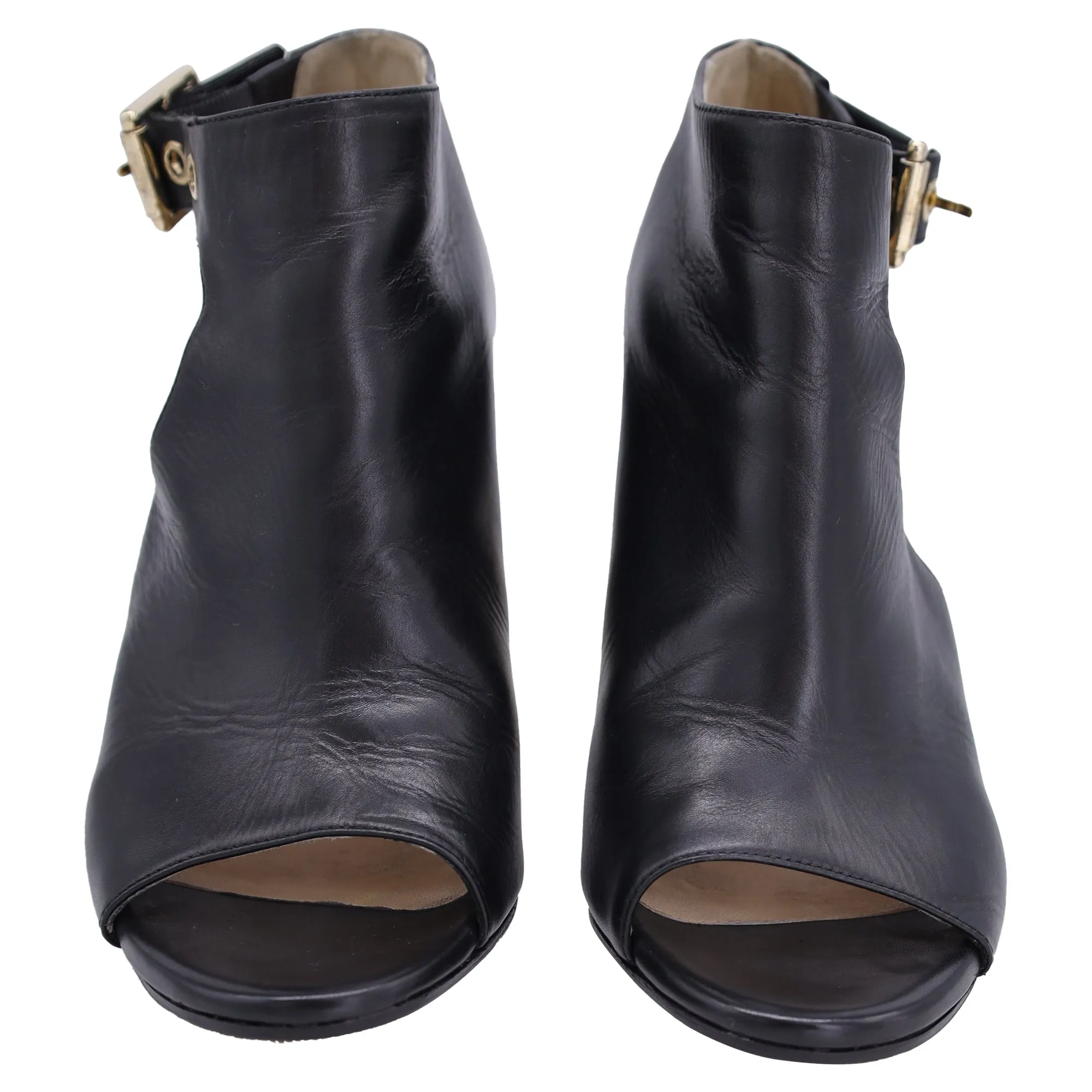 Jimmy Choo Gürtel-Detail Offene Zehen Stiefeletten in Schwarz Leder Schuhe_Jimmy-Choo
