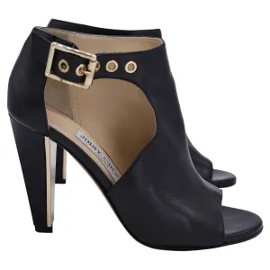 Jimmy Choo Gürtel-Detail Offene Zehen Stiefeletten in Schwarz Leder Schuhe_Jimmy-Choo