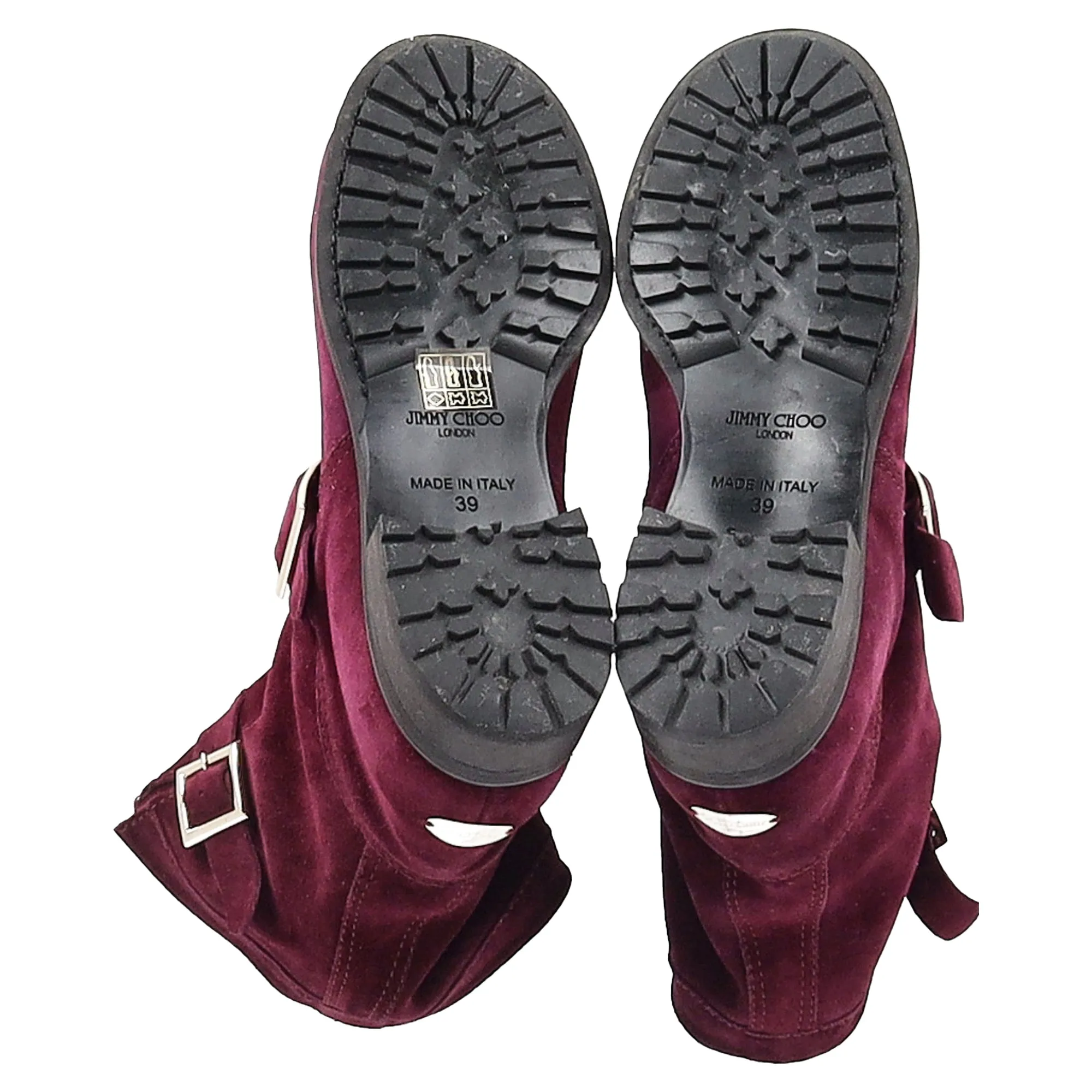Jimmy Choo Doppel-Riemen-Detail Stiefeletten in Burgunder Wildleder