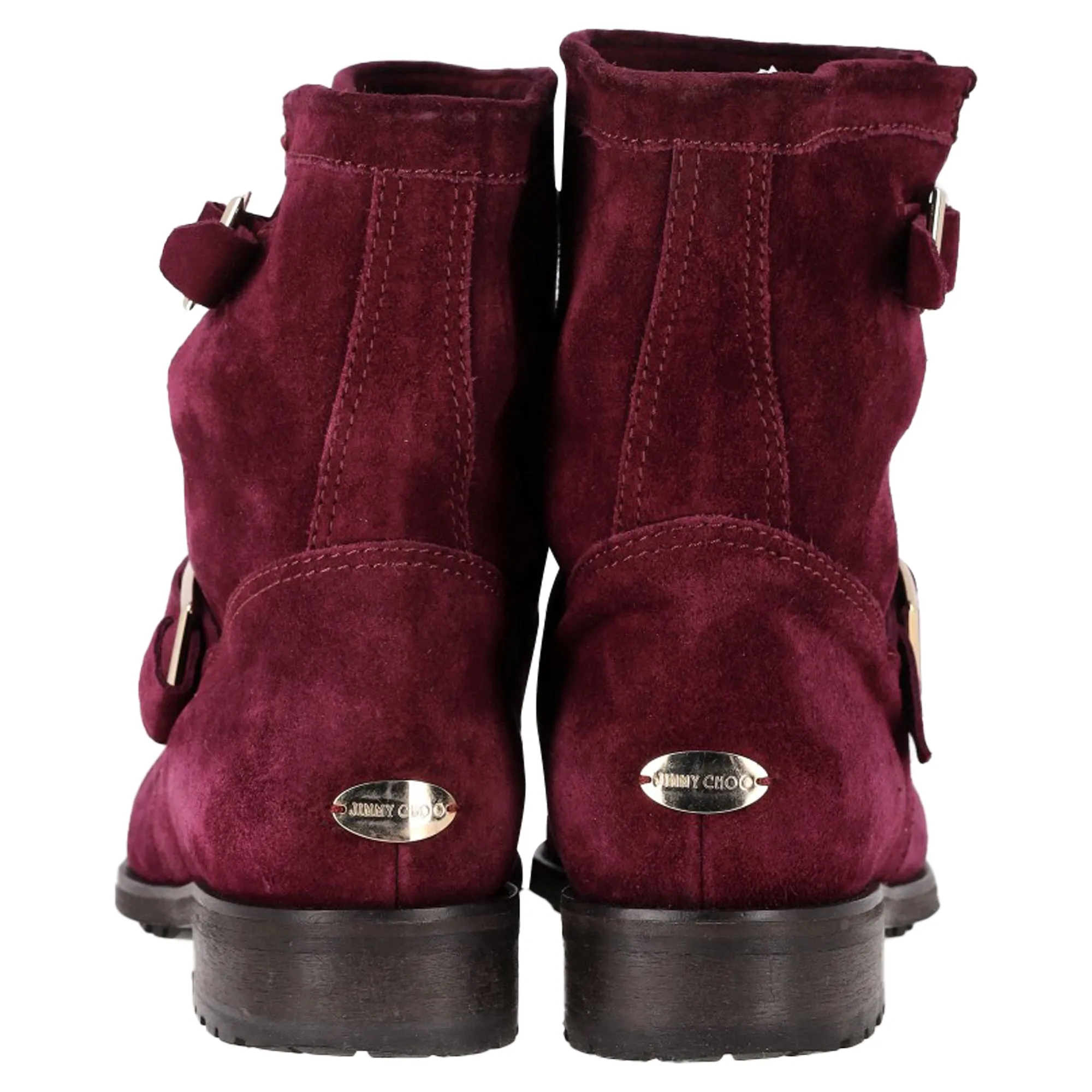Jimmy Choo Doppel-Riemen-Detail Stiefeletten in Burgunder Wildleder