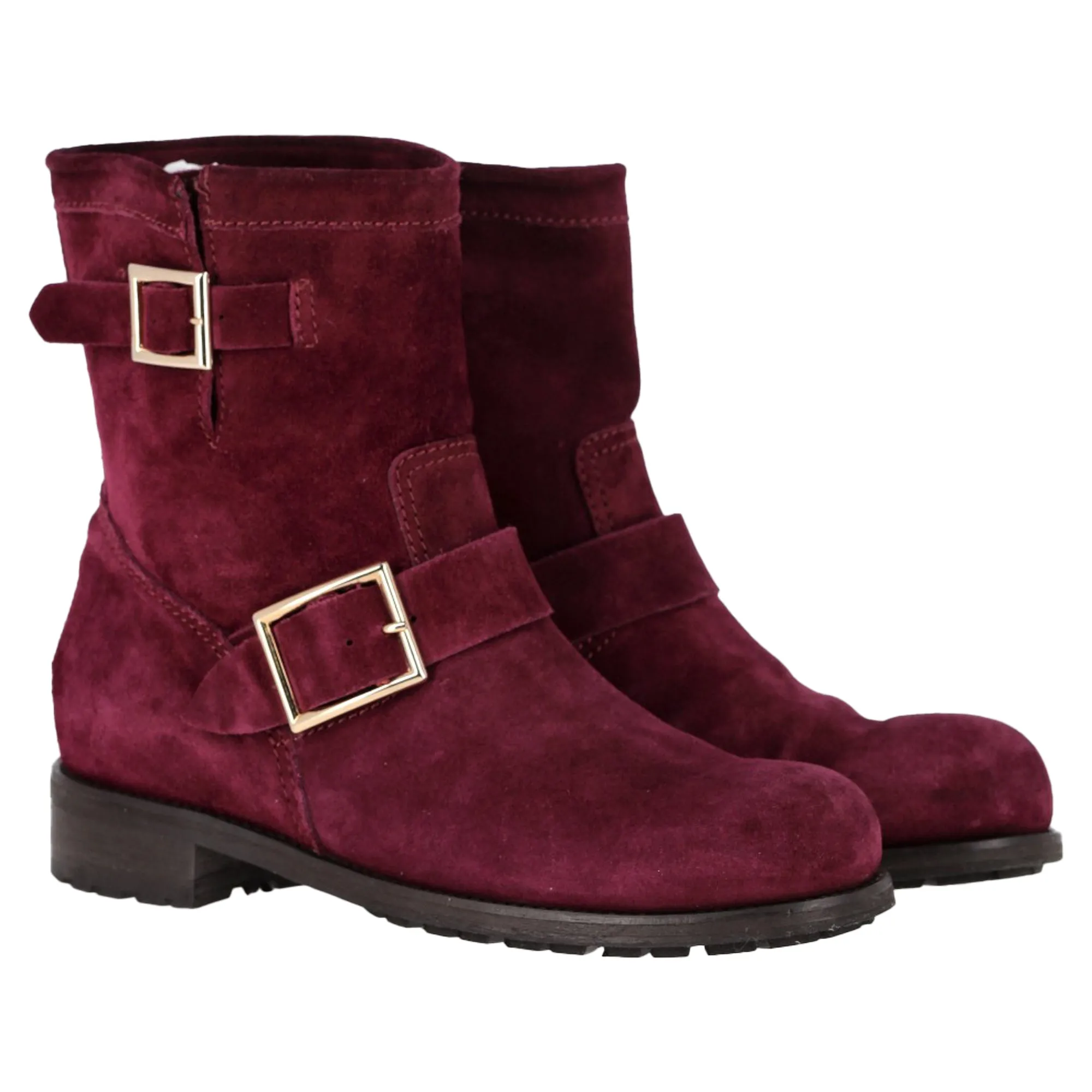 Jimmy Choo Doppel-Riemen-Detail Stiefeletten in Burgunder Wildleder