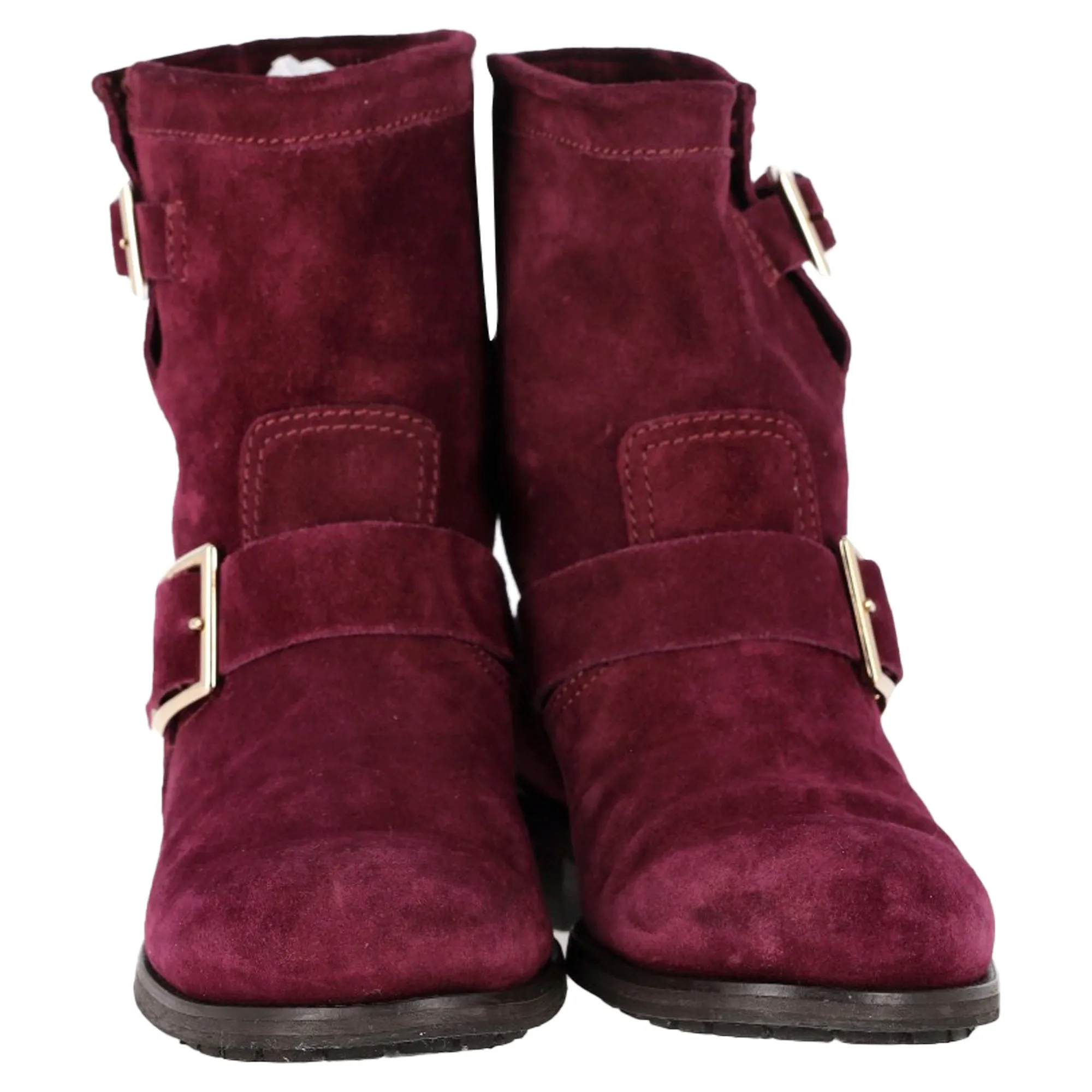 Jimmy Choo Doppel-Riemen-Detail Stiefeletten in Burgunder Wildleder