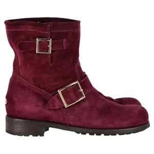 Jimmy Choo Doppel-Riemen-Detail Stiefeletten in Burgunder Wildleder