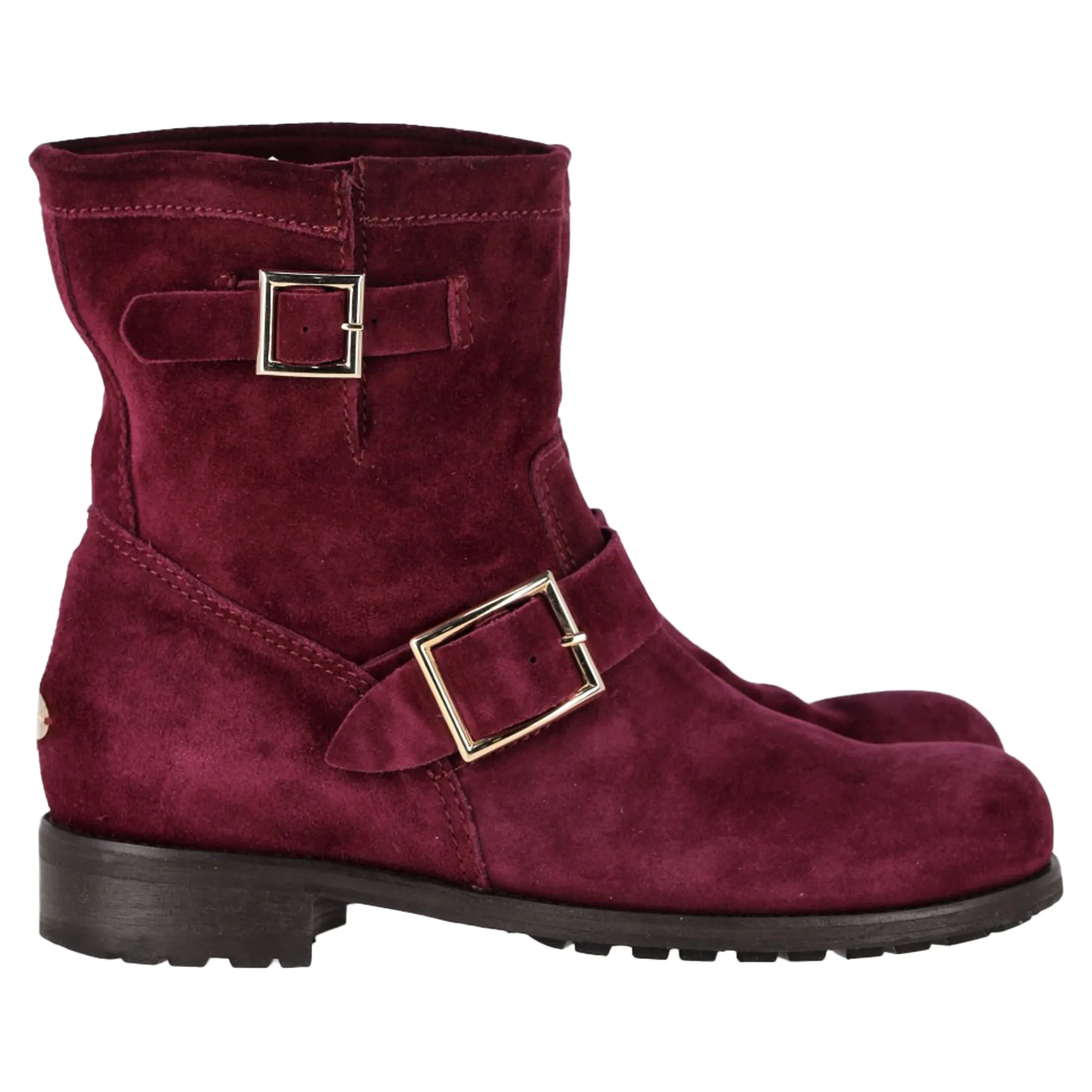 Jimmy Choo Doppel-Riemen-Detail Stiefeletten in Burgunder Wildleder