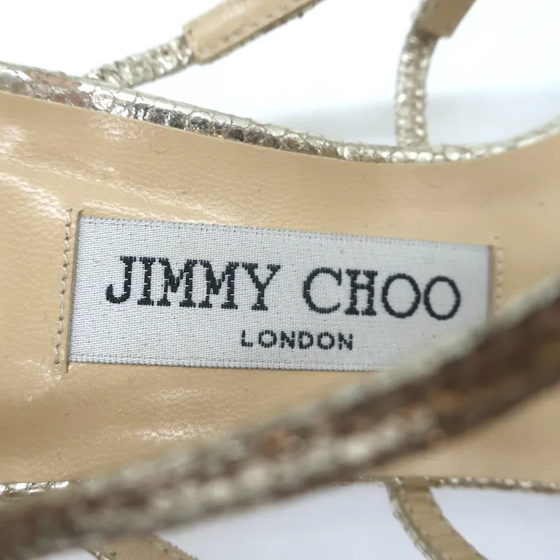 Jimmy Choo Michiko Keilabsatz-Sandalen Gold Metallisch Gecracktes Leder Größe 38
