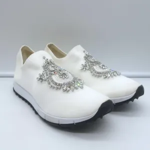 Jimmy Choo Verona Strick-Sneaker mit Kristallverzierungen in Weiß Größe 39