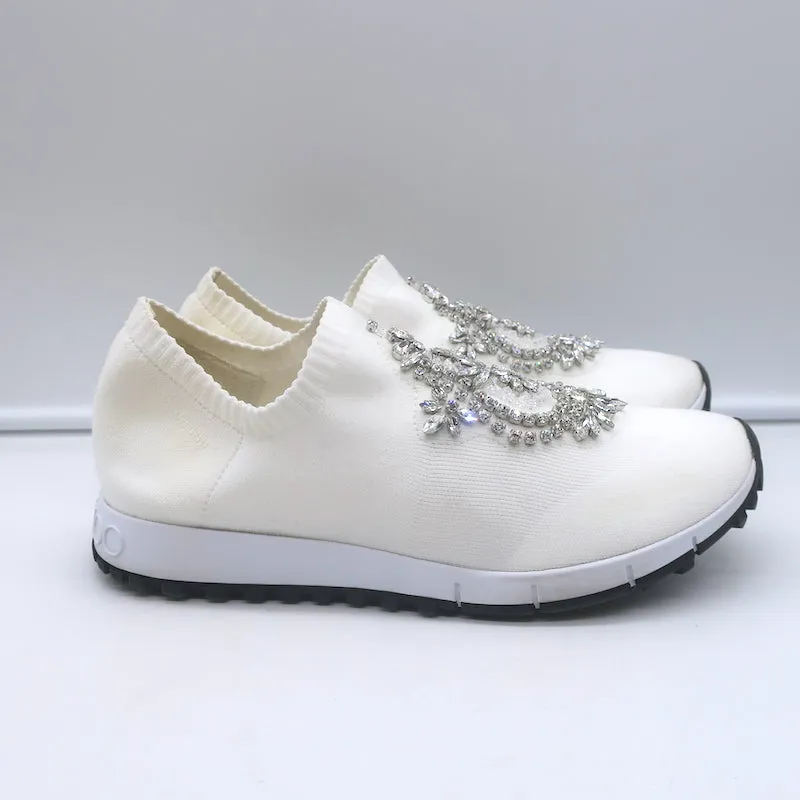 Jimmy Choo Verona Strick-Sneaker mit Kristallverzierungen in Weiß Größe 39