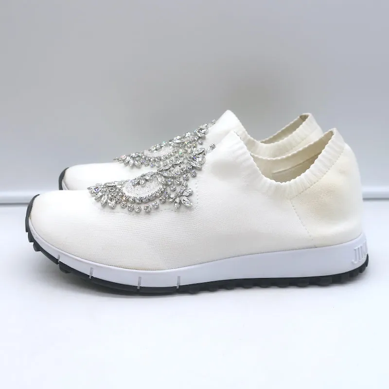 Jimmy Choo Verona Strick-Sneaker mit Kristallverzierungen in Weiß Größe 39