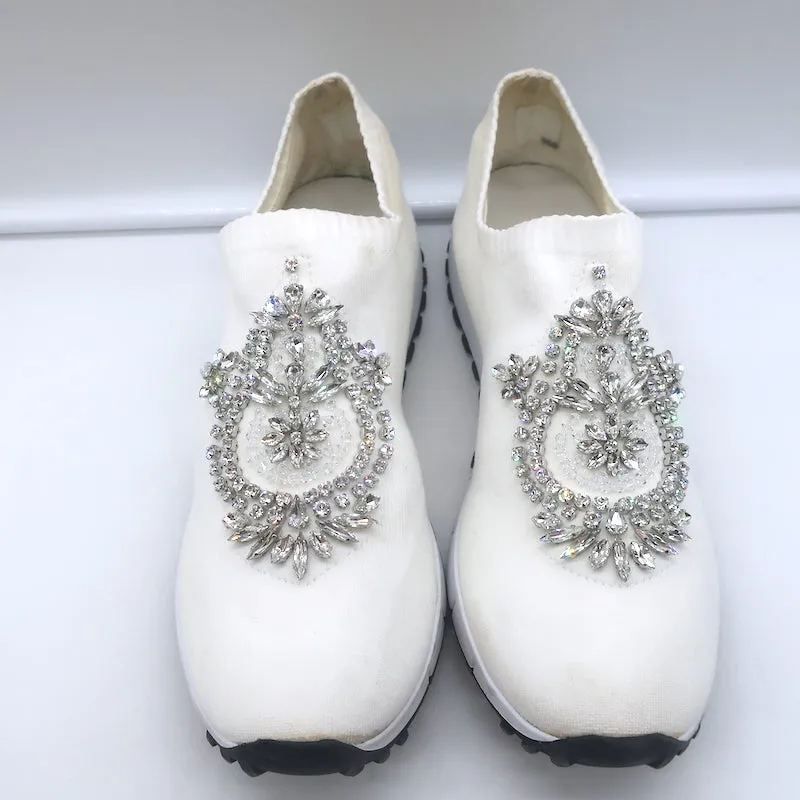 Jimmy Choo Verona Strick-Sneaker mit Kristallverzierungen in Weiß Größe 39