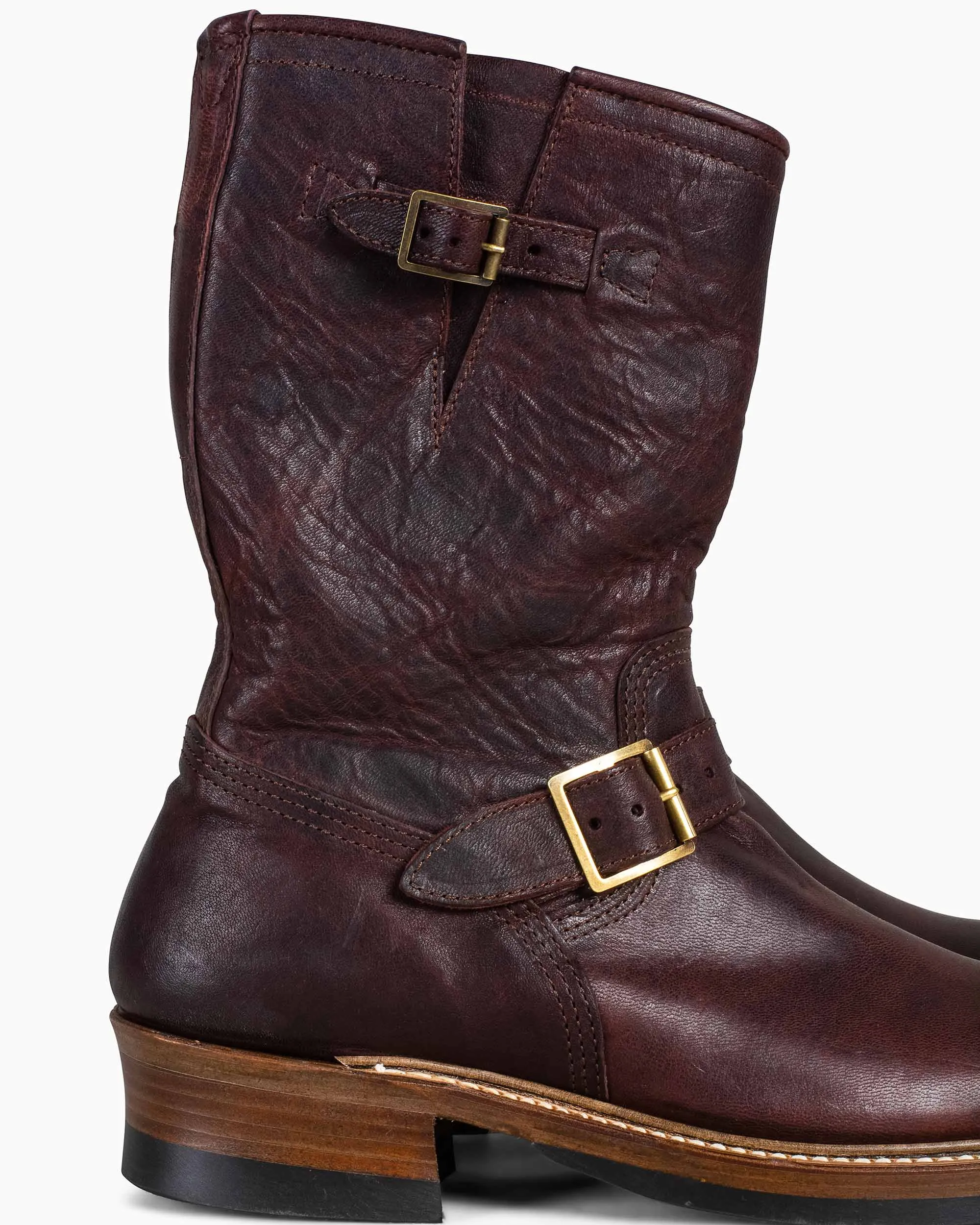 John Lofgren Bootmaker Wabash Engineer Stiefel Ezo Shika Hirschleder Gebranntes Bordeaux