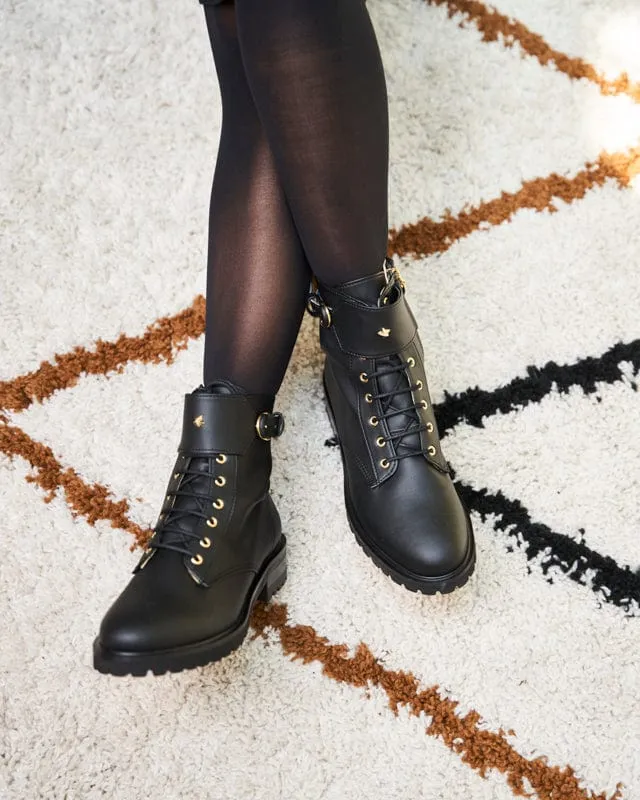 Jupiter Schnürstiefel aus recyceltem Vegan-Leder | Schwarz