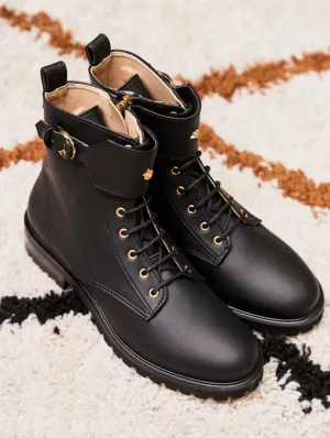 Jupiter Schnürstiefel aus recyceltem Vegan-Leder | Schwarz