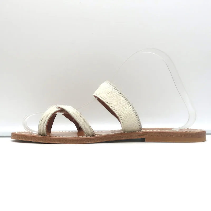K. Jacques Tonkin Zehenring Sandalen Creme Ponyhaar Größe 40 Flache Slides