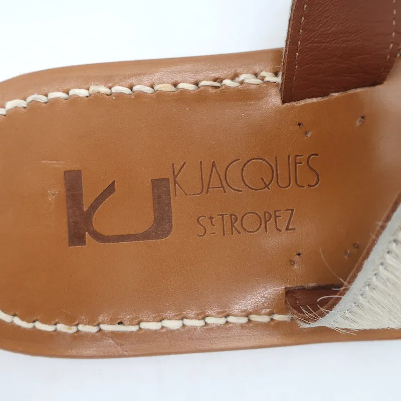 K. Jacques Tonkin Zehenring Sandalen Creme Ponyhaar Größe 40 Flache Slides