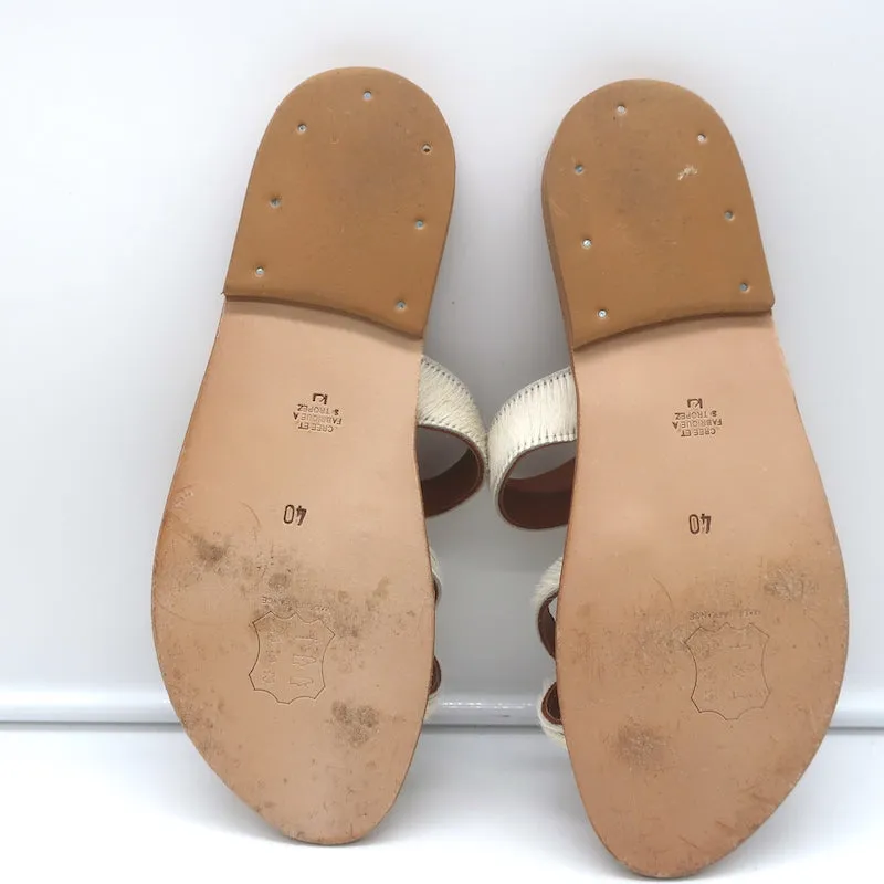 K. Jacques Tonkin Zehenring Sandalen Creme Ponyhaar Größe 40 Flache Slides