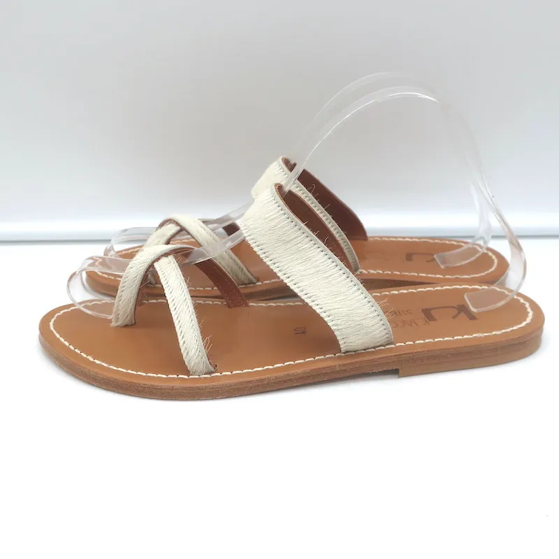 K. Jacques Tonkin Zehenring Sandalen Creme Ponyhaar Größe 40 Flache Slides