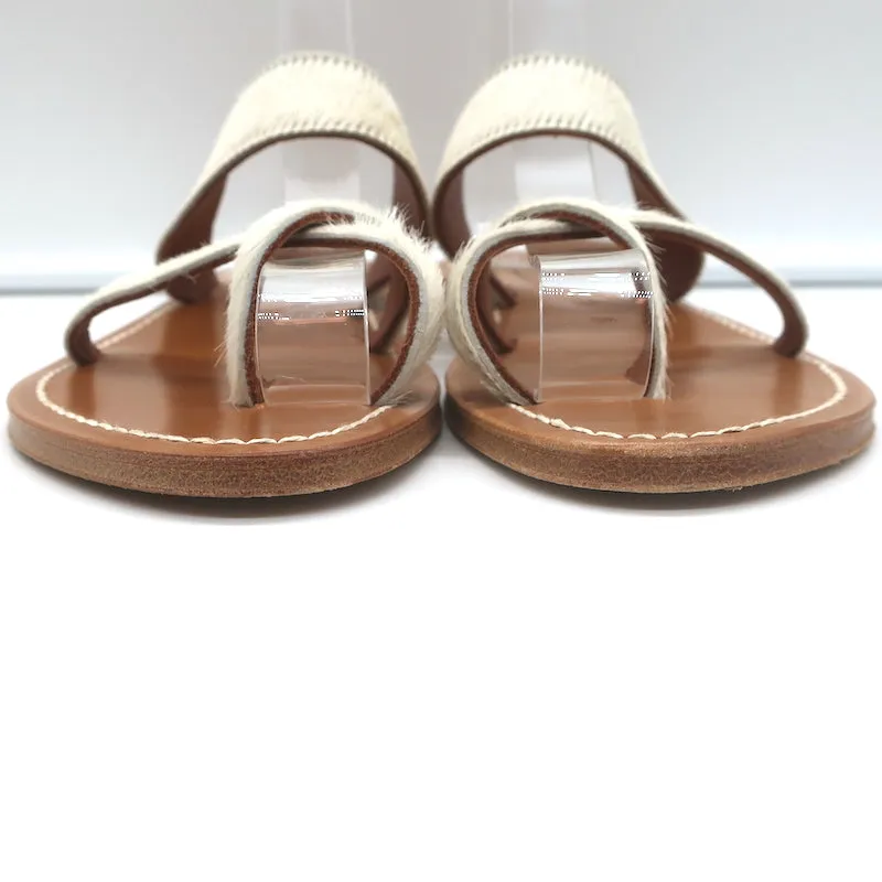 K. Jacques Tonkin Zehenring Sandalen Creme Ponyhaar Größe 40 Flache Slides