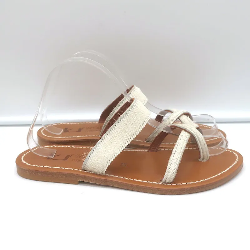 K. Jacques Tonkin Zehenring Sandalen Creme Ponyhaar Größe 40 Flache Slides