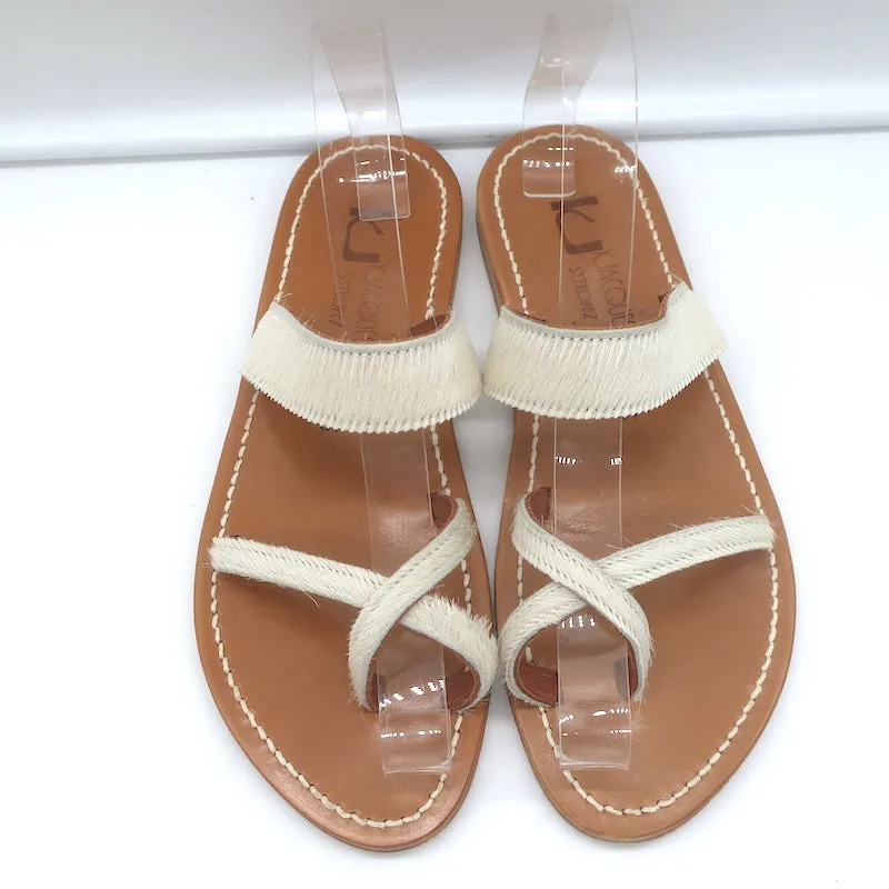 K. Jacques Tonkin Zehenring Sandalen Creme Ponyhaar Größe 40 Flache Slides