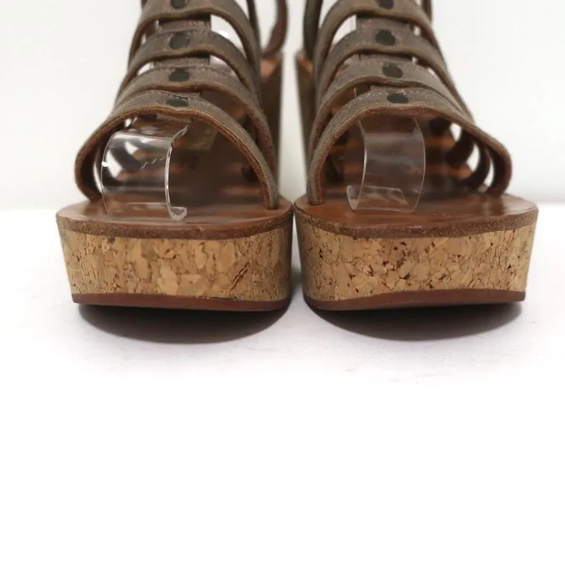 K.Jacques Gladiator Keilabsatz-Sandalen aus Bronze-metallic Wildleder Größe 37