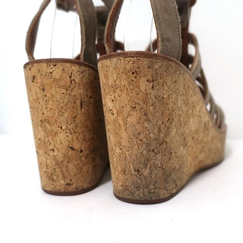 K.Jacques Gladiator Keilabsatz-Sandalen aus Bronze-metallic Wildleder Größe 37