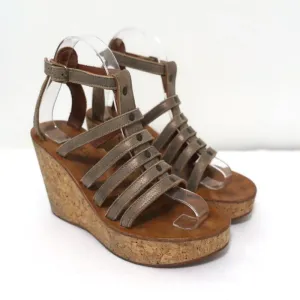 K.Jacques Gladiator Keilabsatz-Sandalen aus Bronze-metallic Wildleder Größe 37