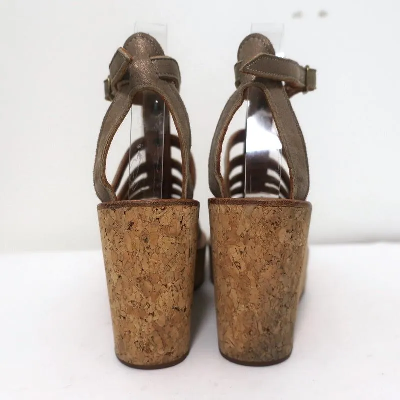 K.Jacques Gladiator Keilabsatz-Sandalen aus Bronze-metallic Wildleder Größe 37