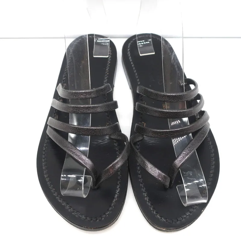 K.Jacques Sycomore Thong Sandalen in Blei Metallic Leder Größe 38
