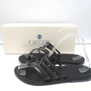 K.Jacques Sycomore Thong Sandalen in Blei Metallic Leder Größe 38