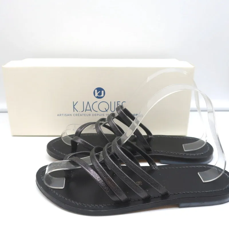 K.Jacques Sycomore Thong Sandalen in Blei Metallic Leder Größe 38