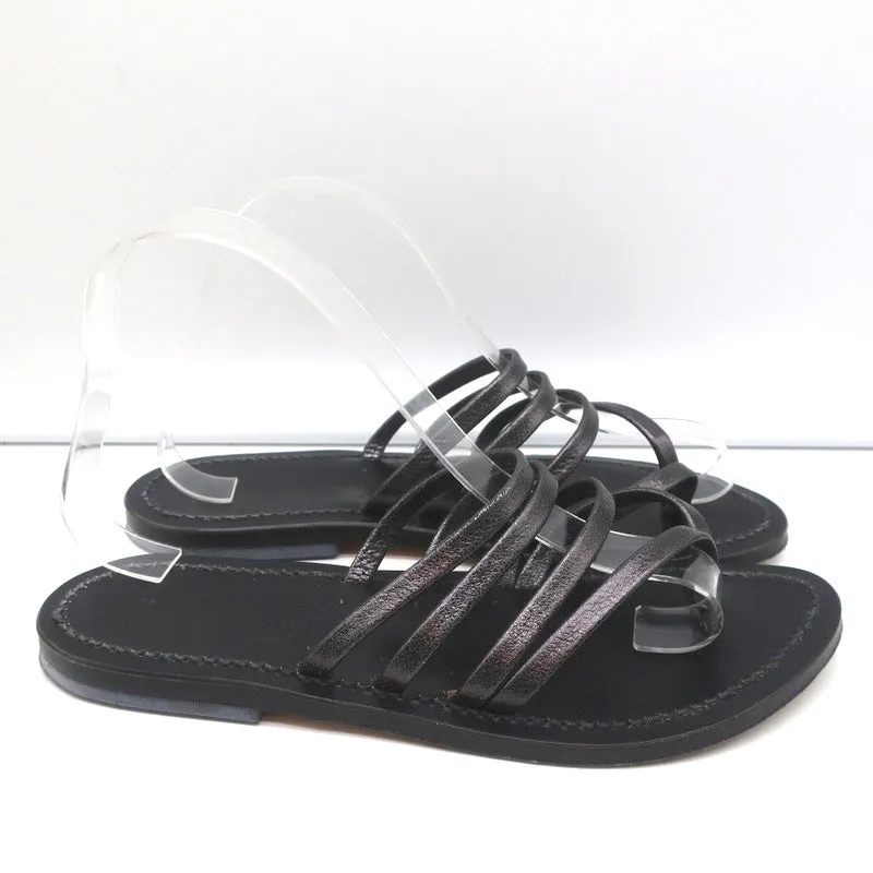K.Jacques Sycomore Thong Sandalen in Blei Metallic Leder Größe 38