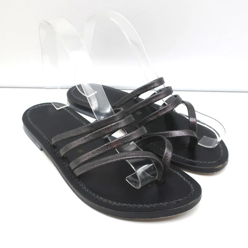 K.Jacques Sycomore Thong Sandalen in Blei Metallic Leder Größe 38