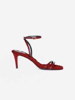 Laura Vegan Baumwoll High-Heel Slingback Sandalen | Preiselbeerrot