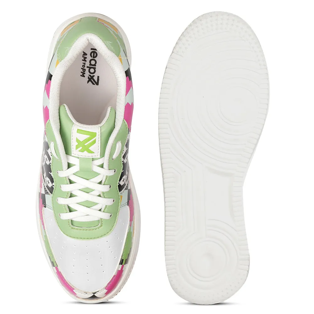 Leap7x Schnürung Weiße Himalaya Handwebdruck Freizeitsneaker Für Herren MJH-M02 Von Liberty