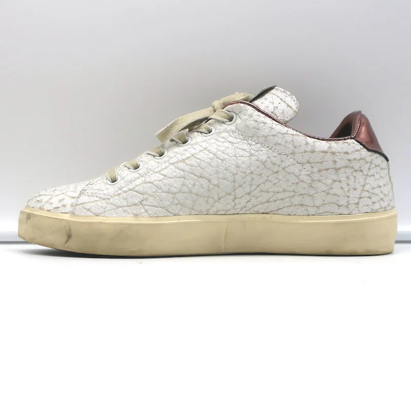 Leather Crown LC06 Low-Top-Sneakers Weiß Crackle & Roségold Metallic Größe 37