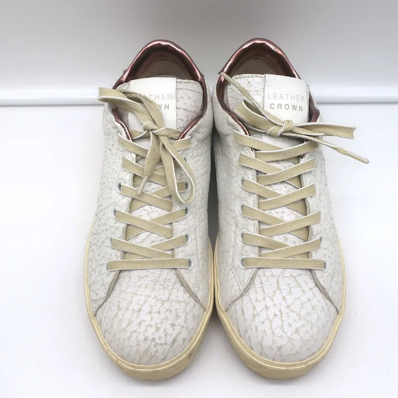 Leather Crown LC06 Low-Top-Sneakers Weiß Crackle & Roségold Metallic Größe 37