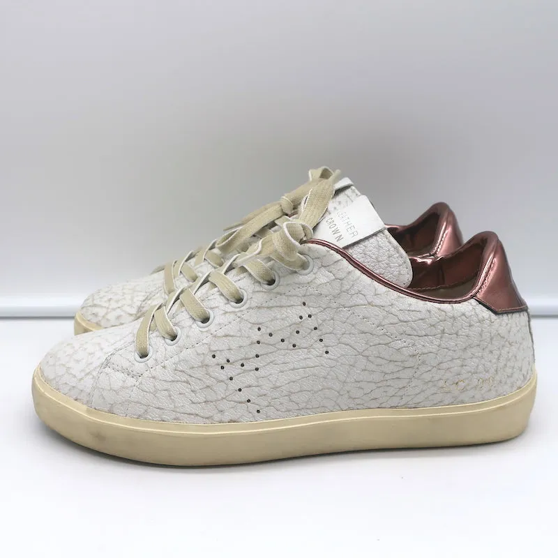 Leather Crown LC06 Low-Top-Sneakers Weiß Crackle & Roségold Metallic Größe 37