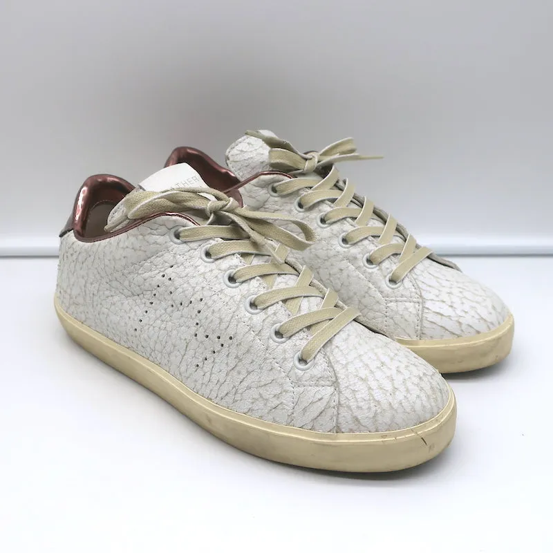 Leather Crown LC06 Low-Top-Sneakers Weiß Crackle & Roségold Metallic Größe 37