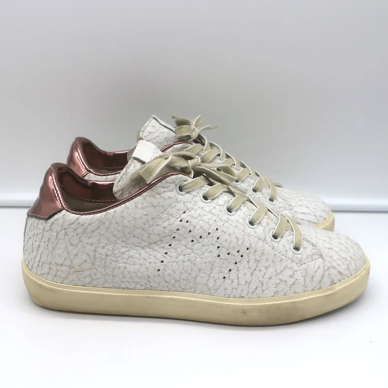 Leather Crown LC06 Low-Top-Sneakers Weiß Crackle & Roségold Metallic Größe 37