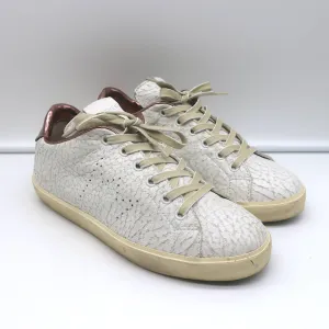 Leather Crown LC06 Low-Top-Sneakers Weiß Crackle & Roségold Metallic Größe 37