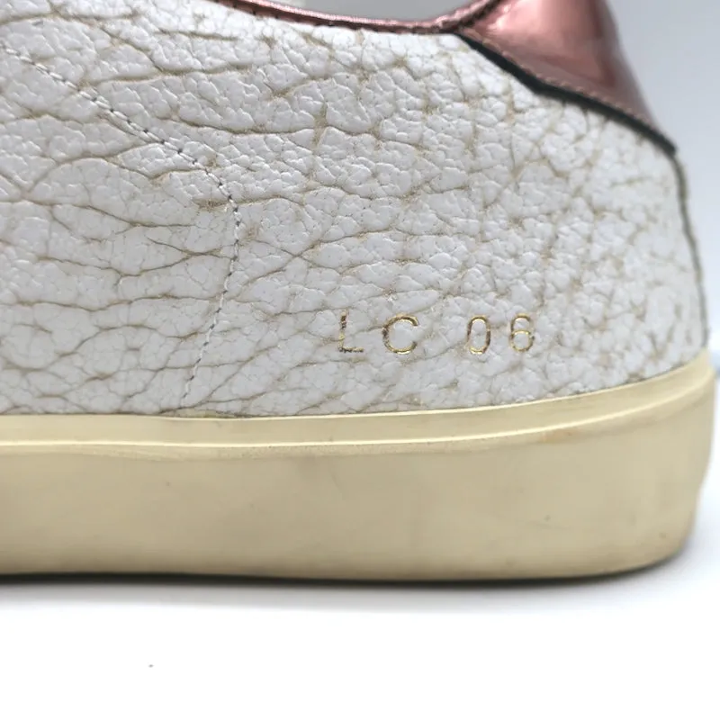 Leather Crown LC06 Low-Top-Sneakers Weiß Crackle & Roségold Metallic Größe 37