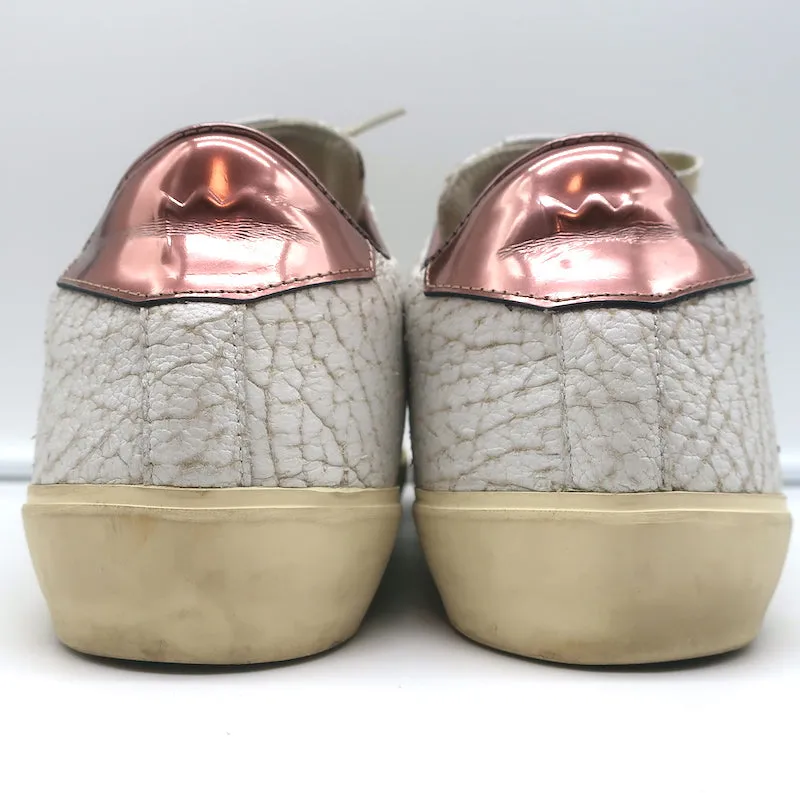 Leather Crown LC06 Low-Top-Sneakers Weiß Crackle & Roségold Metallic Größe 37