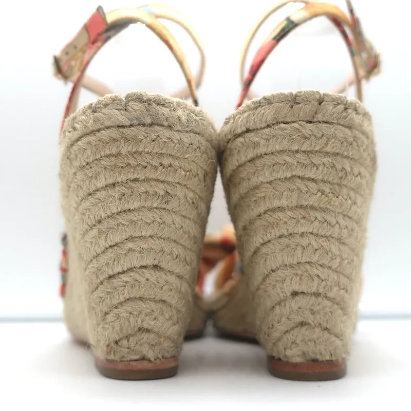 Loeffler Randall Charley Blumenmuster Knoten Espadrille Keil Sandalen Größe 10.5 NEU