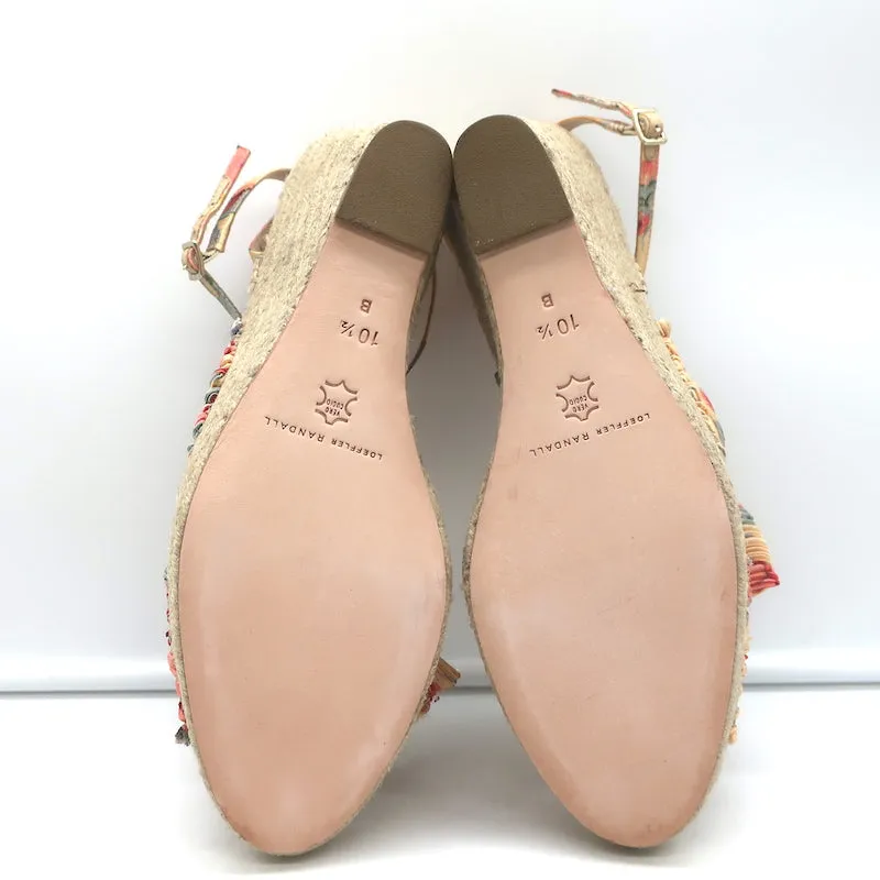 Loeffler Randall Charley Blumenmuster Knoten Espadrille Keil Sandalen Größe 10.5 NEU