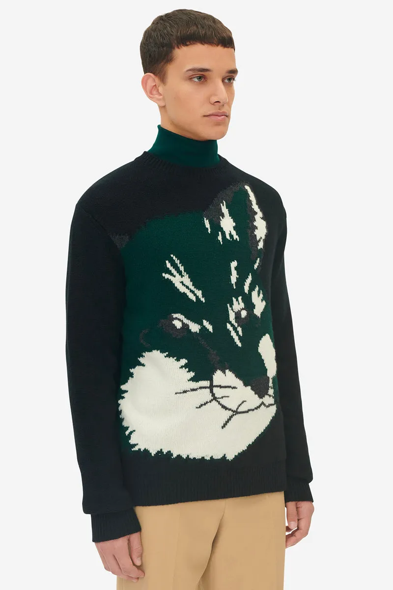 Maison Kitsuné Übergroßer Fuchs-Kopf-Jacquard-Pullover Schwarz