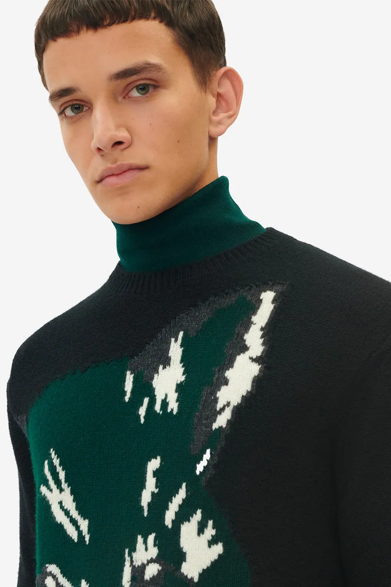 Maison Kitsuné Übergroßer Fuchs-Kopf-Jacquard-Pullover Schwarz
