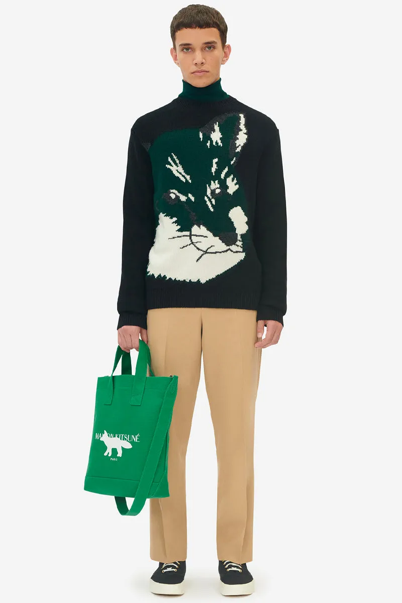 Maison Kitsuné Übergroßer Fuchs-Kopf-Jacquard-Pullover Schwarz